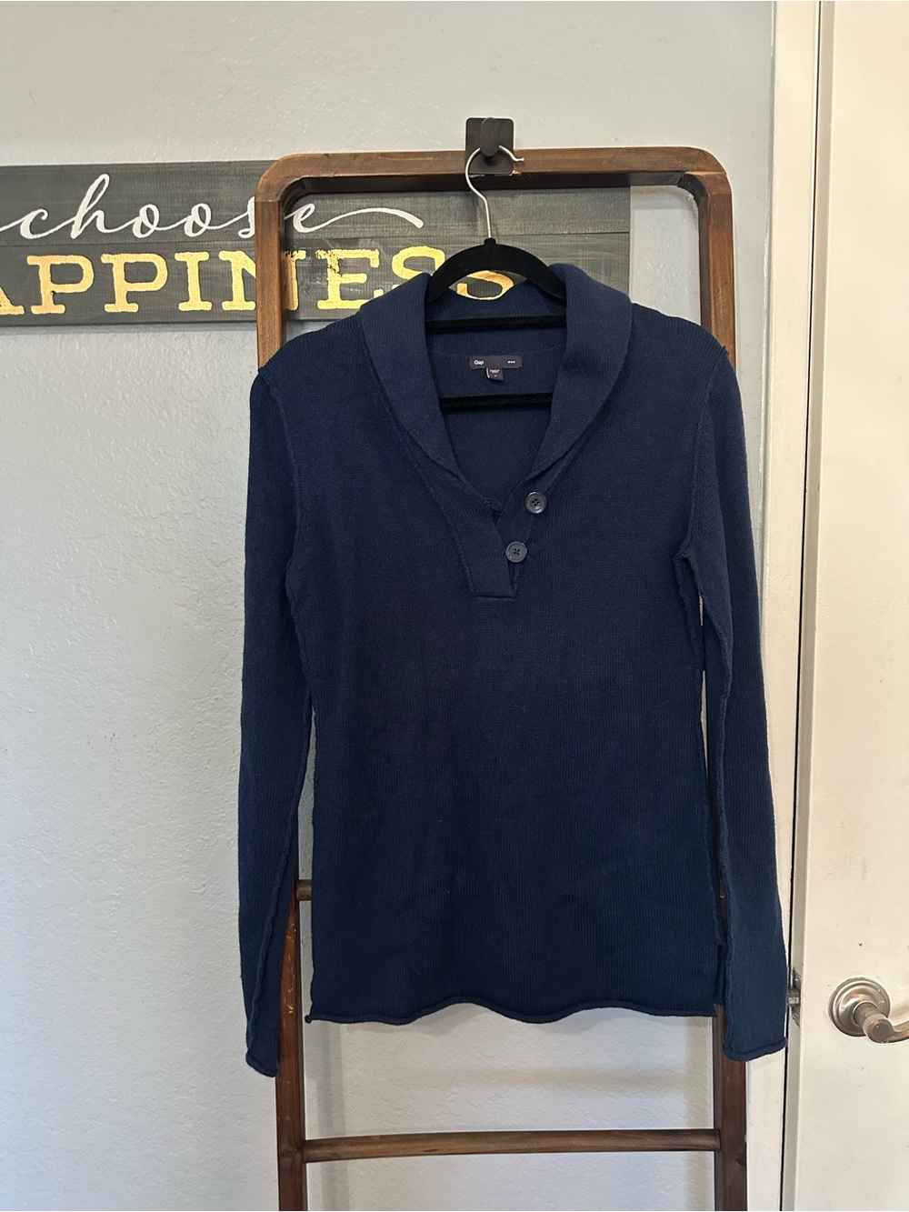 GAP Women's Navy Shawl-Collar Button Pullover